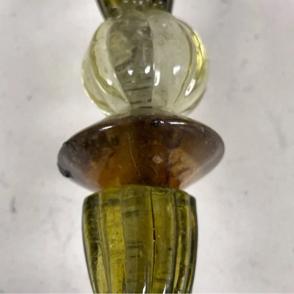 Zodax Candle Stick Holder Set of Green and Amber Glass Beads Bohemian